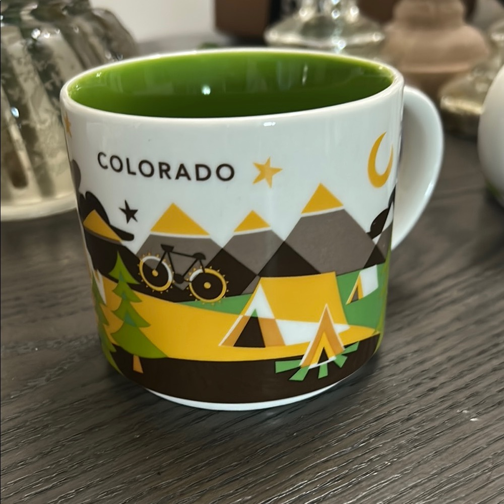 Starbucks Green and Yellow Geometric Mountain Mug
